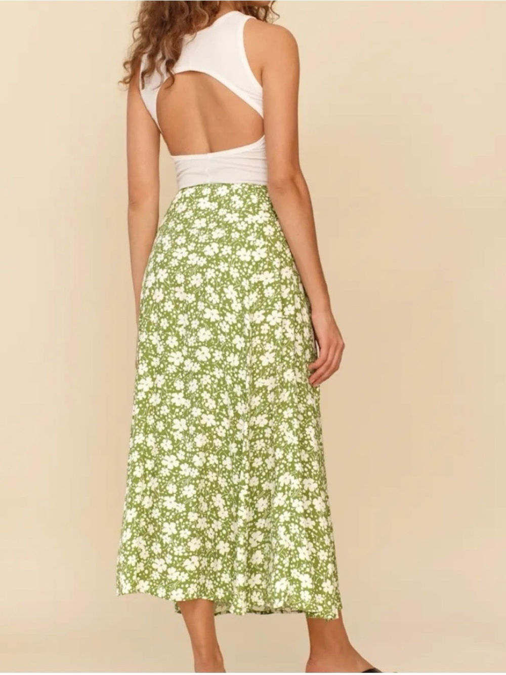 Reformation Zoe Side Slit Midi Skirt Tempo Floral Green White Size 2 - Picture 3 of 6